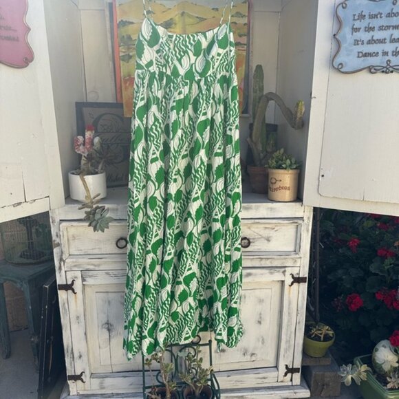 FARM Rio Green and White Pleated Maxi Dress - Picture 4 of 10